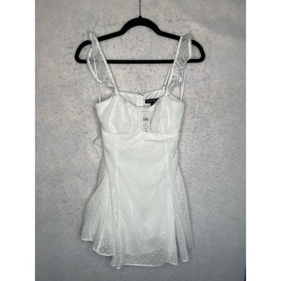 Windsor Dress Medium White Cutest Ever Flutter Sleeve Mini Lined Ruched NEW$55