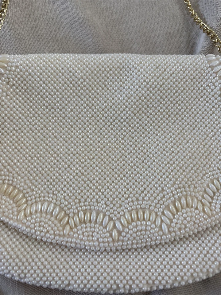 Monedero vintage blanco imitación perla cuentas-novia boda quinceañera primavera verano Foto 2 de 4