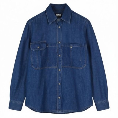 DIESEL D-Milly-SP Herren Hemd L jeansblau aufgesetzte Taschen Druckknopf Spreizkragen *