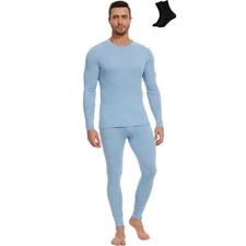 Merino Wool Base Layer Set for Men 100% Merino Wool Thermal Underwear Long Sl...