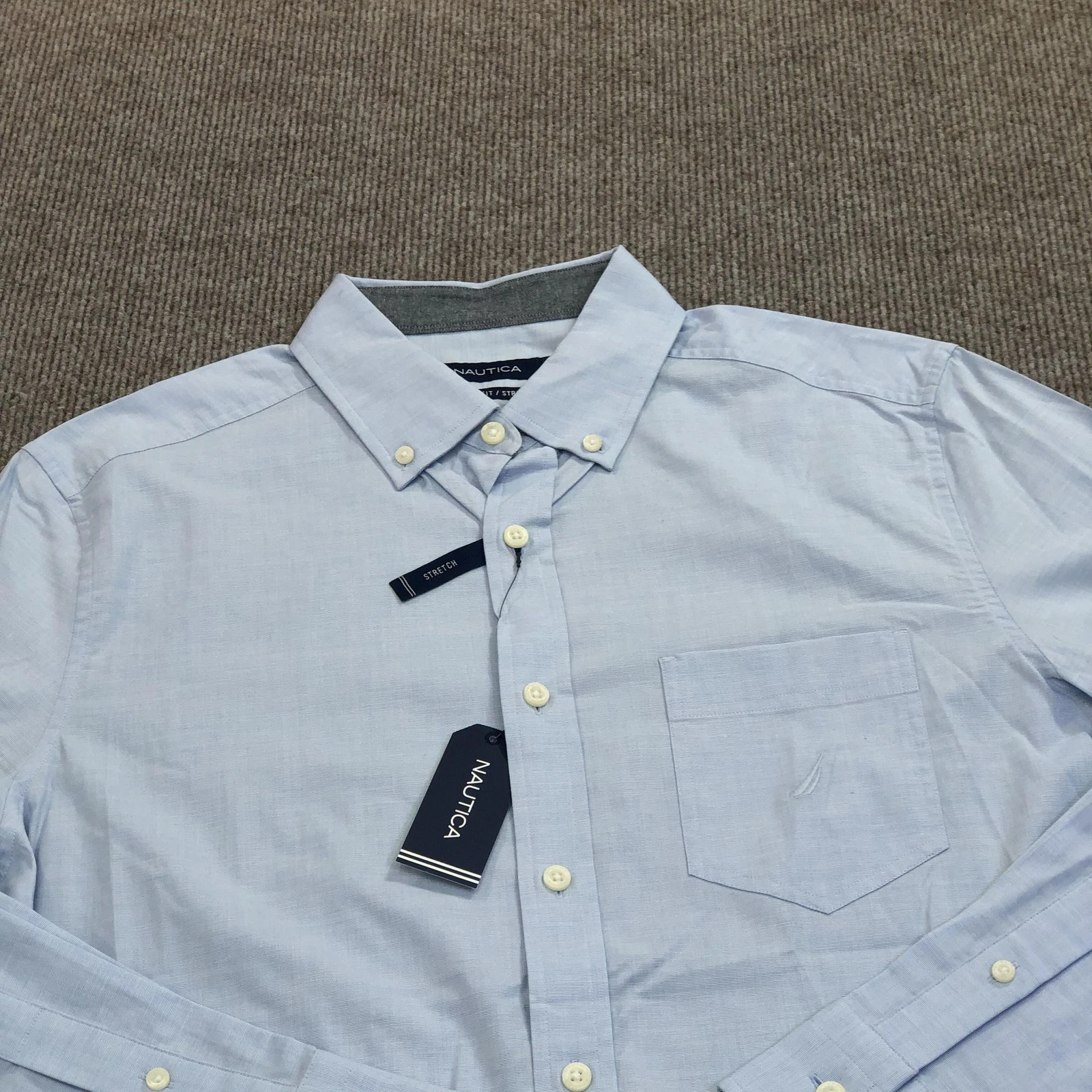 NEW Nautica Shirt Mens Medium Blue Long Sleeve Button Up Classic Fit Stretch image 5