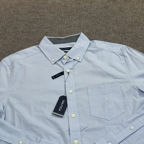 NEW Nautica Shirt Mens Medium Blue Long Sleeve Button Up Classic Fit Stretch image 5