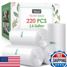 2.6 Gal 220 Ct Teivio Clear Small Trash Bags Bathroom Kitchen Office Waste