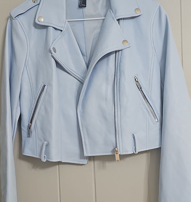 FOREVER 21 Women's Light Blue Biker Moto Jacket Size S Full Zip Pockets