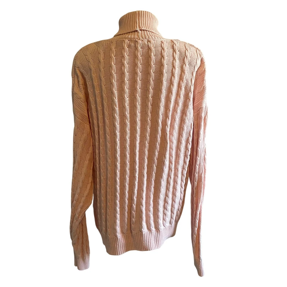 Suéter Pescador Wainscott Tejido con Cable Cuello Alto Rosa Algodón Para Mujer Talla Grande Foto 4 de 4