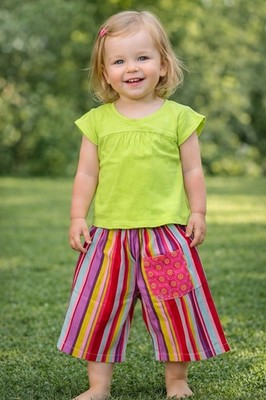 Baby Go Retro 2 PC Outfit Size 18-24 Months OOAK Lime Top Stripe Pants New Set
