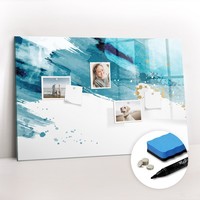 Glas Magnettafel Pinnwand Mit Marker Schwamm Magneten Pinselstriche 90X60 Cm