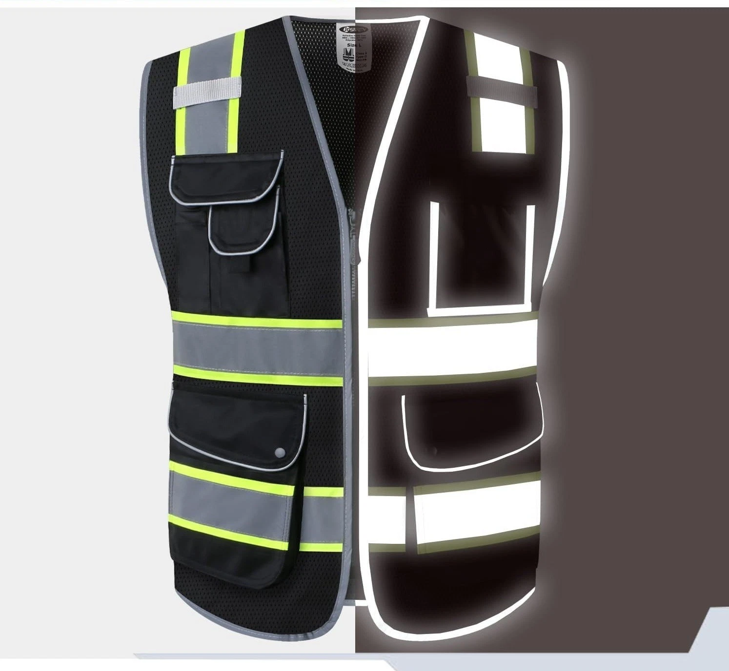 Hi Vis Reflective Safety Vest Black Work Jacket Construction 100% Polyester image 7