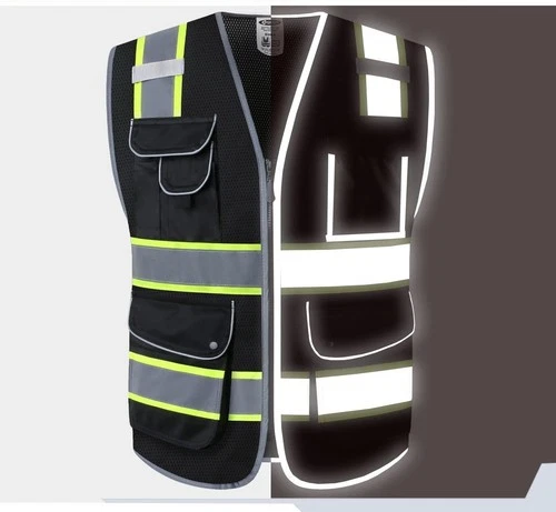Hi Vis Reflective Safety Vest Black Work Jacket Construction 100% Polyester image 7