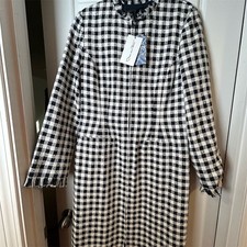 Oscar de la Renta Dress Womens Size 10 Black White Gingham Fringe Full Zip