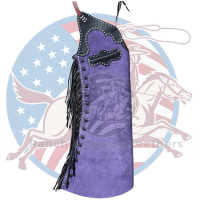 Purple Leather Chinks Chaps Handmade Western Suede Fringe Horse Riding Rodeo