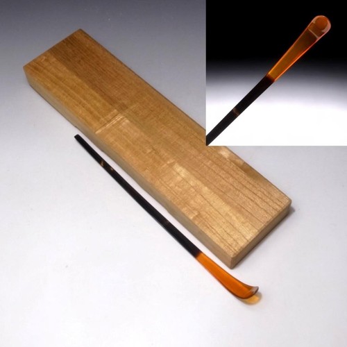 $YA15 Japanischer hochwertiger Teelöffel Chashaku mit Holzkiste, Schildpatt Bekko