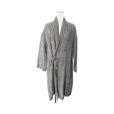 Pas de Calais Linen Wrap Coat Glen Check Black Brown Gray Size 36