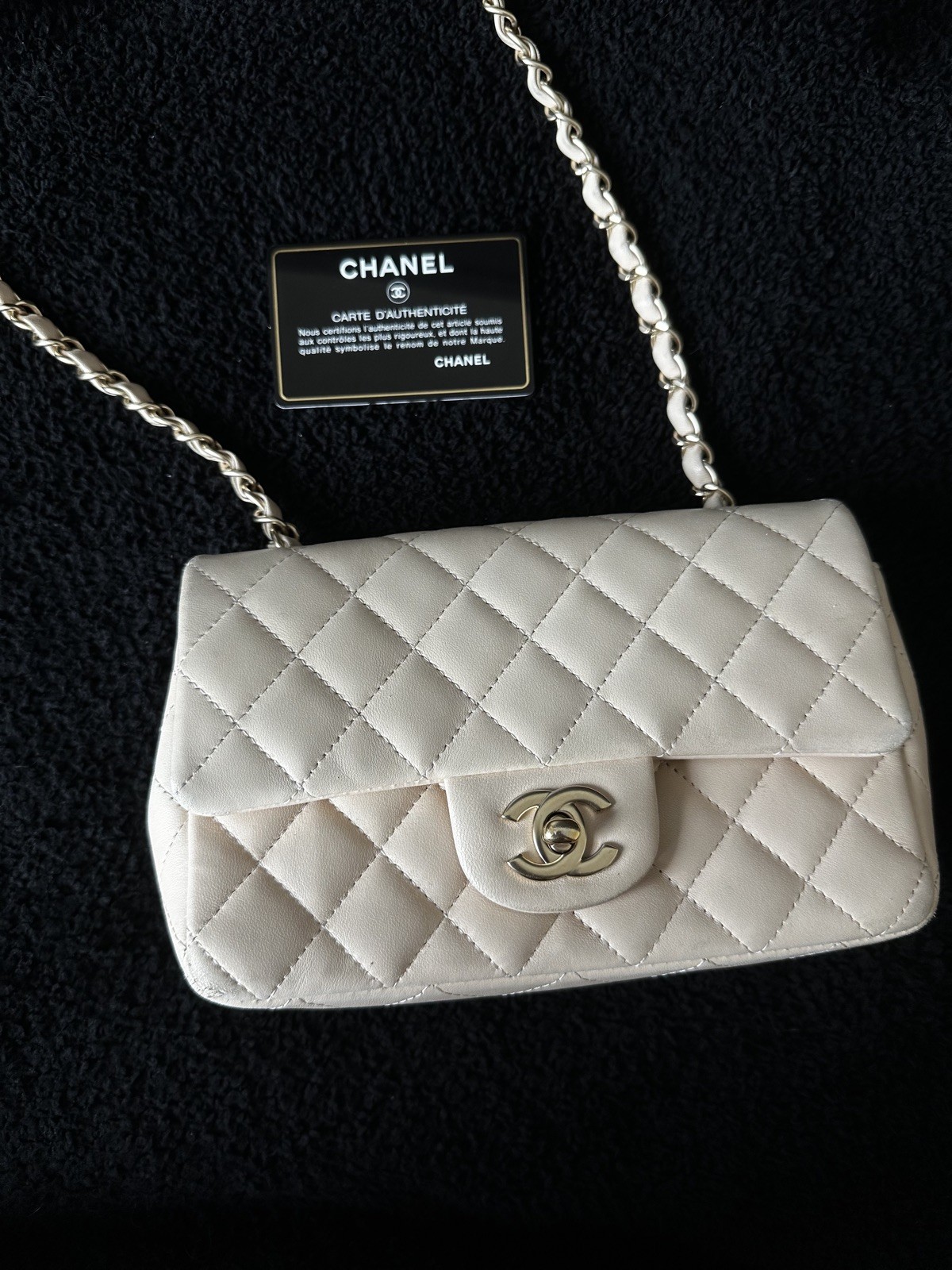 Chanel Rectangular Classic Mini Flap Bag Beige La… - image 1
