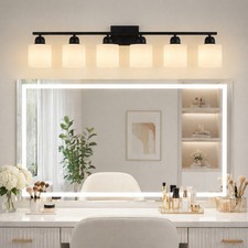 38" 6 Lights Vanity Light Bathroom Mirror LED Wall Lamp Milk Glass Shade Fixture
