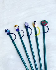 5 Pack Disney Villains Straw Toppers For Straws, Tumblers Including Stanley