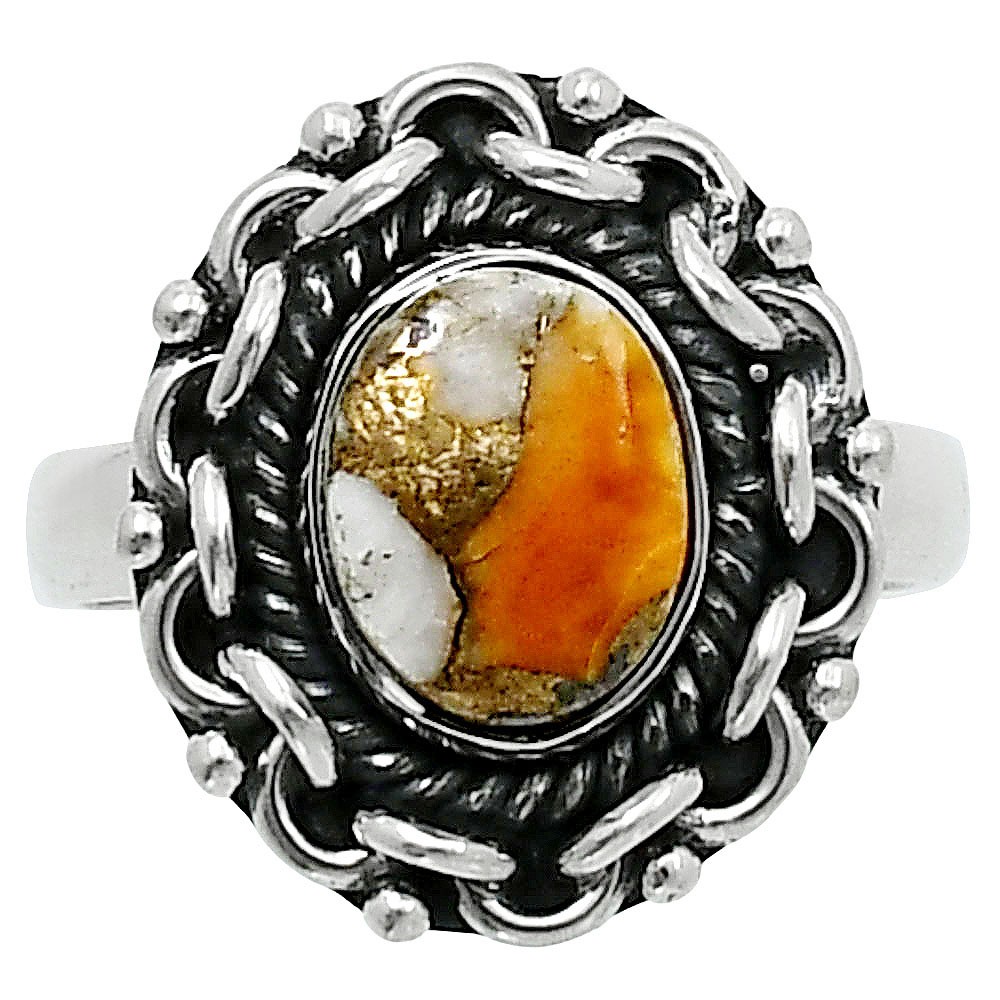 Premium Spiny Oyster Turquoise 925 Sterling Silver Ring s.6