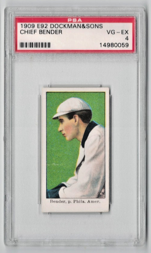 1909 E92 Dockman and Sons Chief Bender PSA 4 VG EX HOF well centered