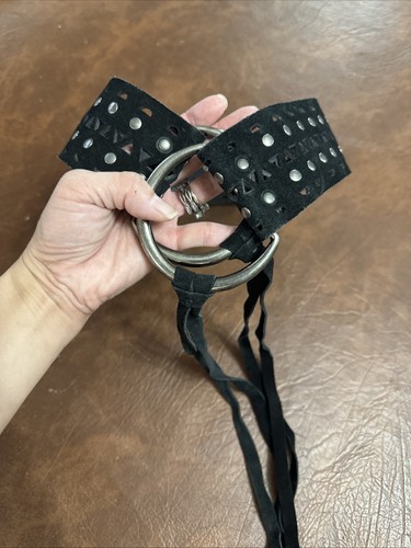 Y2K Black Suede Studded Low Slung Studded Hippie Boho Gypsy Shakira Belt M - Picture 4 of 5