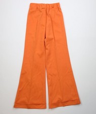 Vintage 60s 70s Streetwear Womens 28 Knit Wide Leg Bell Bottoms Pants Orange USA