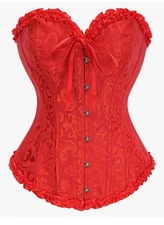 Szivyshi Floral Jacquard Lace Up Corset Boned Overbust Women's Red, Size XS