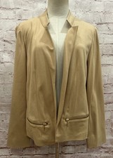 Chicos 1 Open Front Jacket Blazer Ponte Tan Camel Zip Pockets Career NEW
