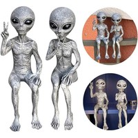 Gartenfiguren Alien 2Er Set HöHe 15 Cm Kunstharz Dekofiguren Silber