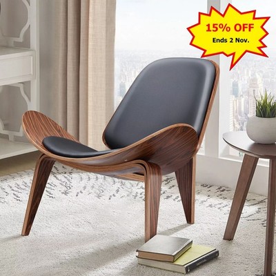 Mid-Century Hans Wegner Shell Chair Side Lounge Chair Tripod Design Solid  Wood