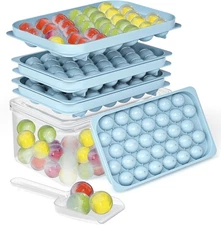 Ice Cube Trays with Lid 0.8 Inch, 2 Pack, Fresh Blue - Bucket Included 
