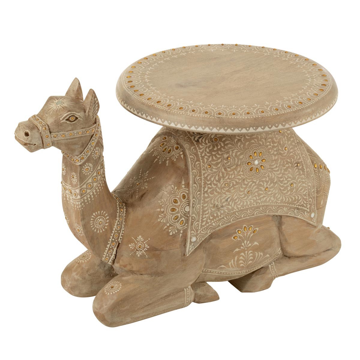 Table d'appoint chameau en bois naturel : sculpture artisanale Perle du Sahara 58cm