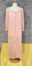 VTG Grannycore Nightgown Robe Pink Lace Flowers Scallop Trim Flannel Small