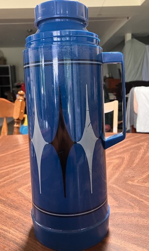 Vtg Blue Insulated Hot/Cold Aladdin Thermos Missing Cup Stopper 31 Filler 032C