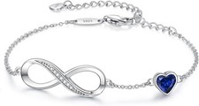 CDE Infinity Heart Birthstone Charm Link Bracelet Sterling Silver-09-Sept.