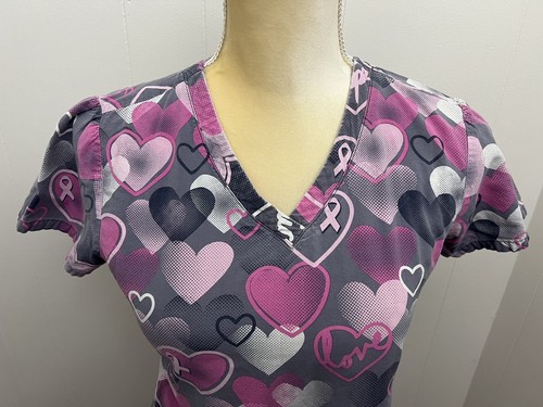 Grey's Anatomy by Barco XS Scrub Uniform Top Nurse Pink Ribbon Breast Cancer ❤️ - Picture 2 of 12