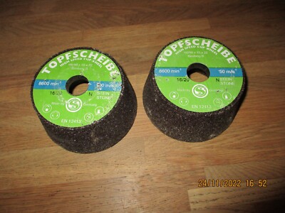 2x Topfscheibe Schleiftopf 110/90 x 56 x 22 Stein High speed cup wheel NEU