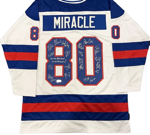 1980 US OLYMPIC HOCKEY TEAM SIGNED JERSEY BAS MIRACLE ON ICE X18 W/ INSC'S