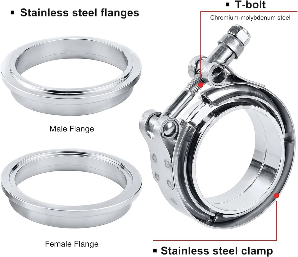 2.0 Inch V Band Clamp With Flange Male Female Stainless Steel Joins 2.0" OD 2Pcs - Image 3 of 4