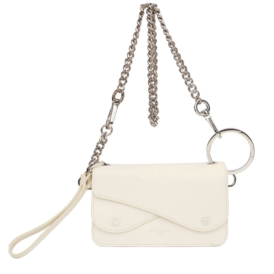 DOLCE & GABBANA Sac Crossbody En Cuir Avec Logo DG Chaîne Et Sangle Blanc - Photo 1/4