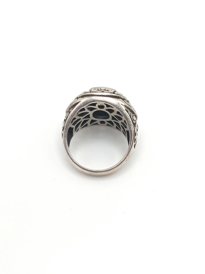 Genuine Blue Topaz Carved Bali Filigree Ring, Size 7 - Image 2 of 4