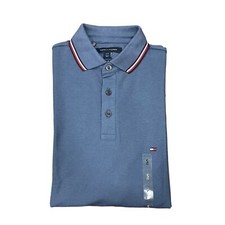 NWT Tommy Hilfiger Mens Regular Fit Stripe Tipping Wicking Long Sleeve Polo Blue