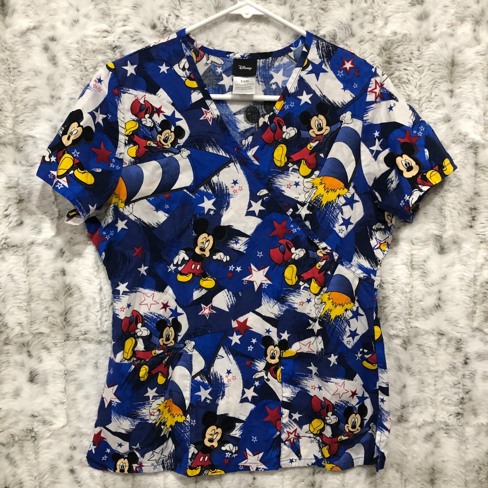 DISNEY Mickey Mouse Uniform Medical Scrub Top Size Sm… Gem