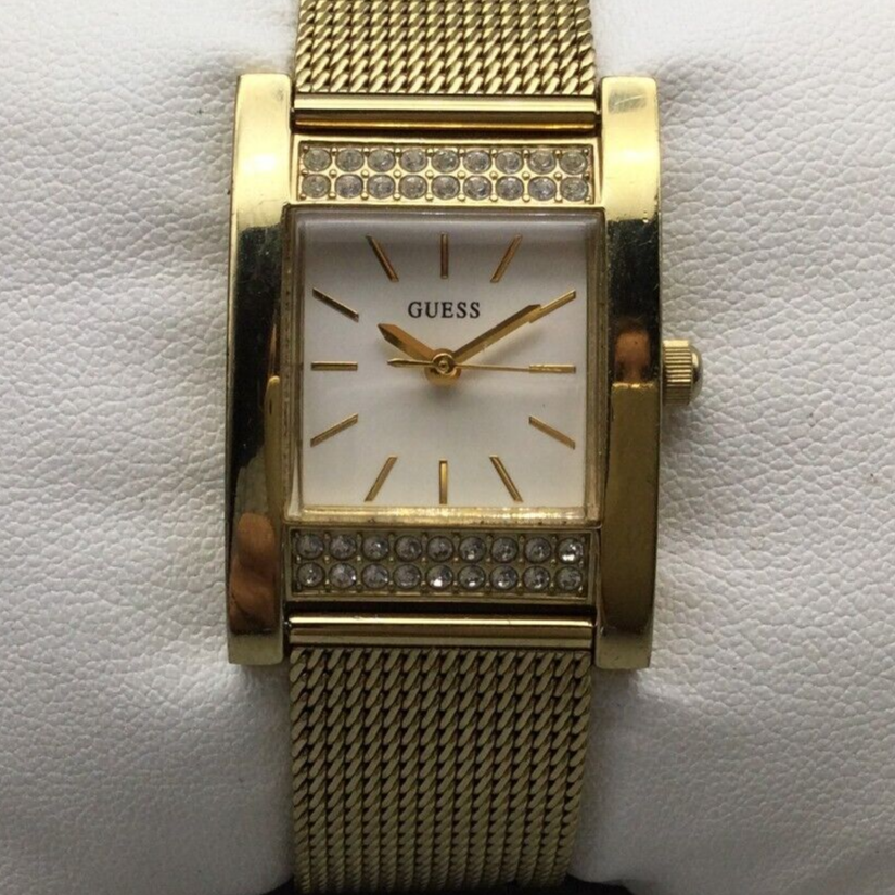 Vintage Guess Watch Women 22mm Gold Tone Tank Crystals New