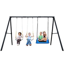 600lb Heavy Duty Metal Swing Set with Steel Frame 1 Platform Swing 2 Belt Swings