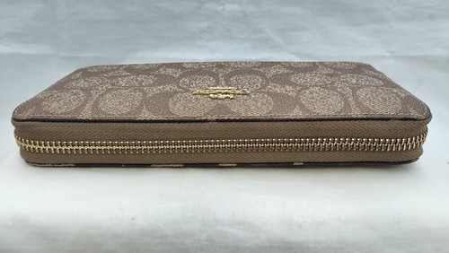 COACH C4452 Signature Zip Around Wallet Khaki Saddle Long Purse from Japan - Picture 8 of 16