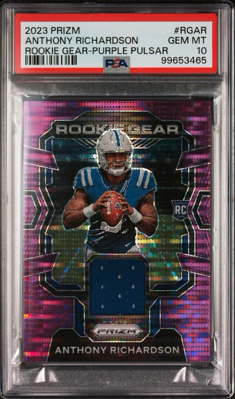 Anthony Richardson 2023 Prizm Rookie Gear Purple Pulsar Jersey PSA 10 GEM MT