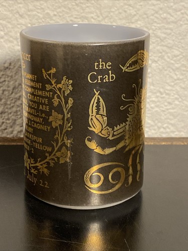 Vintage Federal Glass Cancer Zodiac Mug Black and Gold Over Milk Glass - Picture 3 of 10