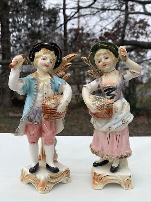 Vintage CANDREA Japan Porcelain Gathering Wheat Man Woman Set