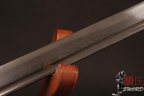 Espada recta afilada de acero plegado chino Tang dinastía Dao palo de rosa de 30''Damasco - Imagen 10 de 12