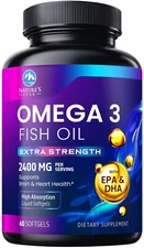 Triple Strength Omega 3 Fish Oil 2400 mg Softgels, Nature's Fish Oil Supplements