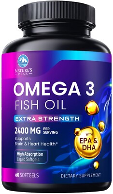 Triple Strength Omega 3 Fish Oil 2400 mg Softgels, Nature's Fish Oil Supplements